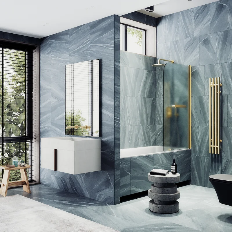 Шторка поворотная MaybahGlass на монопетле 1400*800 6 мм Сатин +Полотенцедержатель