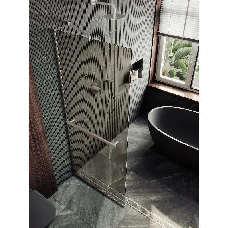 Душевая перегородка Maybah Glass MGD-727-5у 790x1950 в узком профиле Хром матовый стекло бронзовое