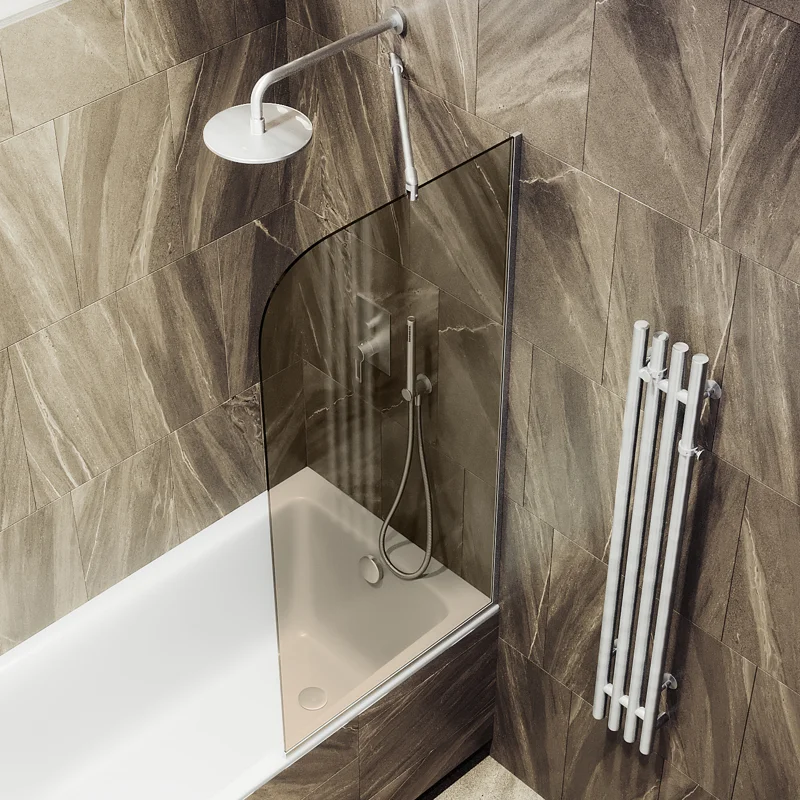 Шторка на ванну Maybah Glass MGV-147-5у 640x1400 в узком профиле Хром матовый стекло бронзовое