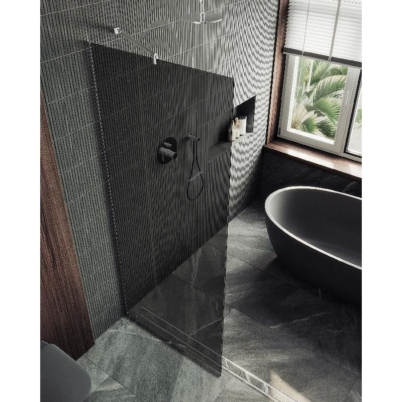 Душевая перегородка Maybah Glass MGD-698-5у 790x1950 в узком профиле Хром матовый стекло графитовое