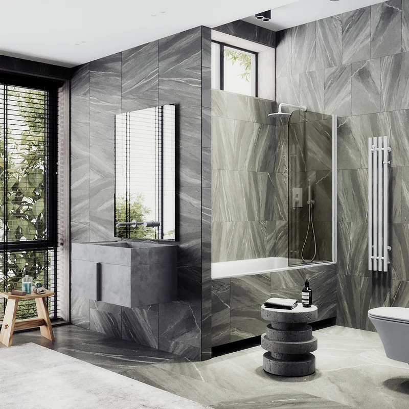 Шторка на ванну Maybah Glass MGV-611-1 600x1400 поворотная на монопетле Белый стекло бронзовое