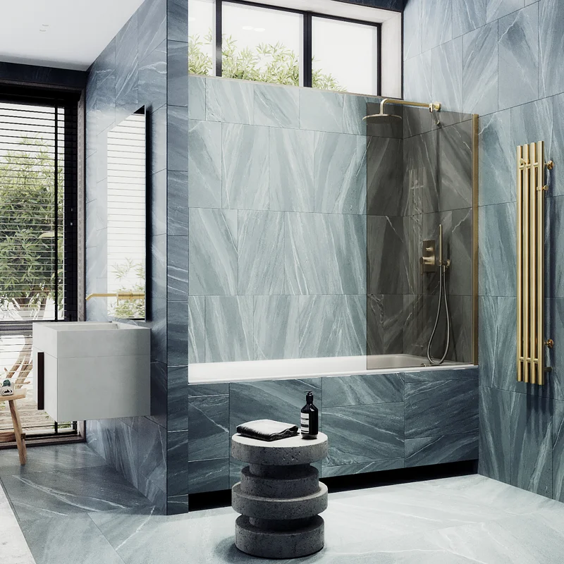 Шторка на ванну Maybah Glass MGV-71-3ш 900x1400 в широком профиле Золото стекло бронзовое