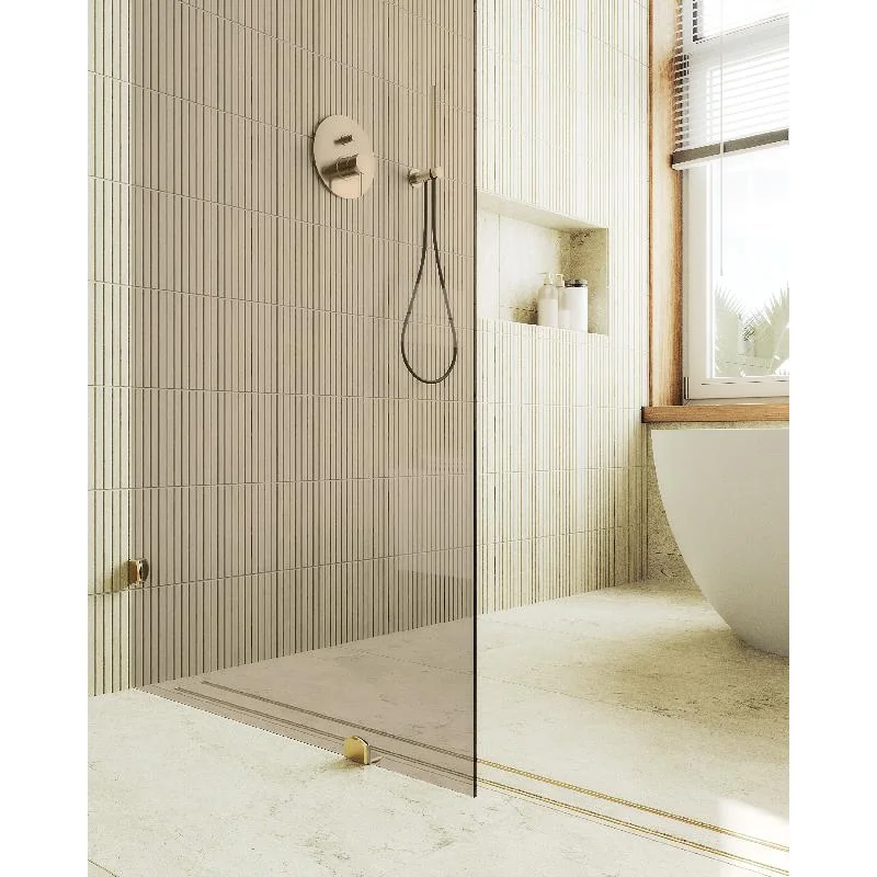 Душевая перегородка MaybahGlass MGD-262-3 79x195, стекло бронза 8 мм, профиль золото