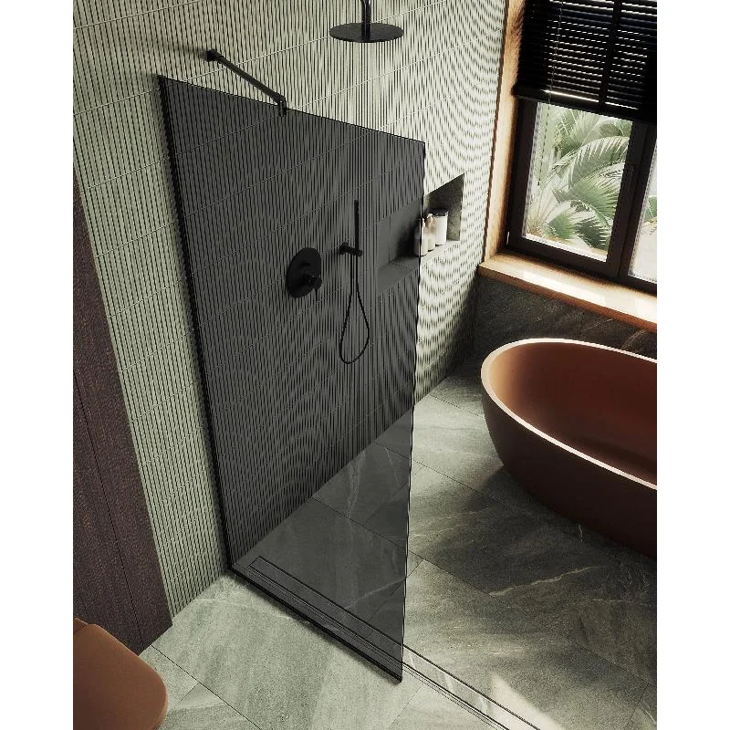 Душевая перегородка Maybah Glass MGD-698-6у 790x1950 в узком профиле Черный стекло графитовое