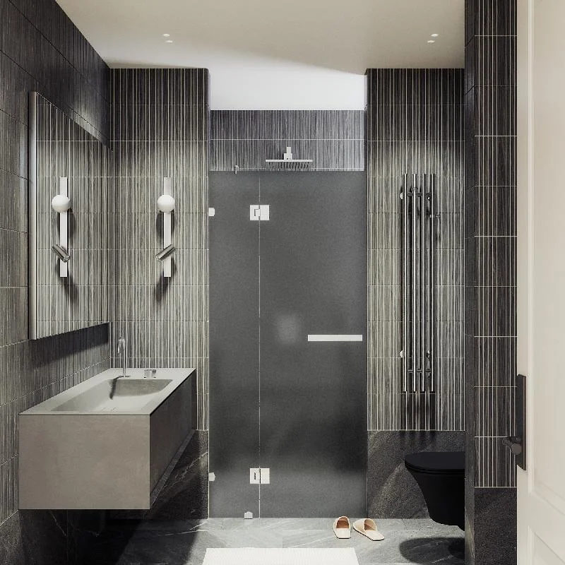 Душевая дверь MaybahGlass с добором на петлях 1950*900 Стекло 8 мм Графит матовый