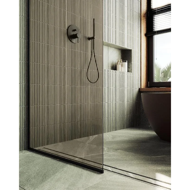 Душевая перегородка Maybah Glass MGD-696-6у 790x1950 в узком профиле Черный стекло бронзовое