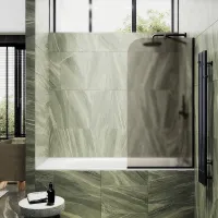 Шторка на ванну Maybah Glass MGV-75-6у 700x1400 в узком профиле Черный стекло бронзовое матовое