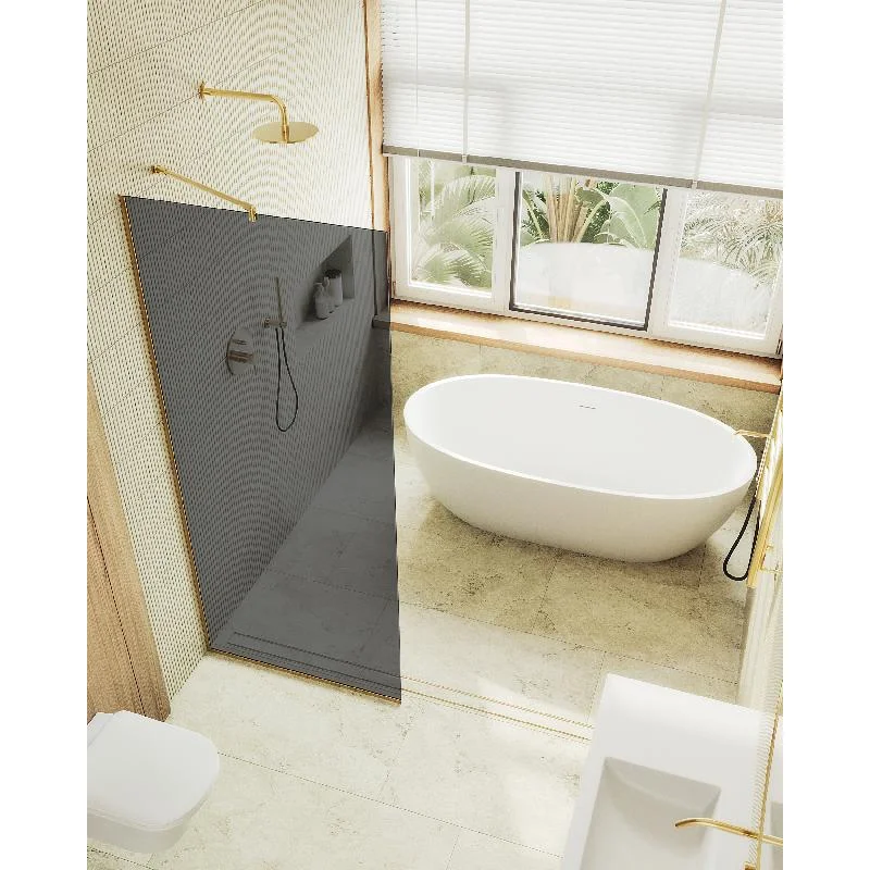 Душевая перегородка Maybah Glass MGD-698-3у 790x1950 в узком профиле Золото стекло графитовое