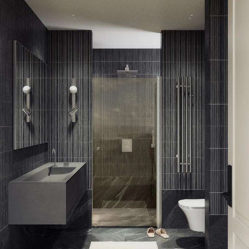 Душевая дверь Maybah Glass MGD-798-5 600x1980 на монопетле Хром матовый стекло бронзовое