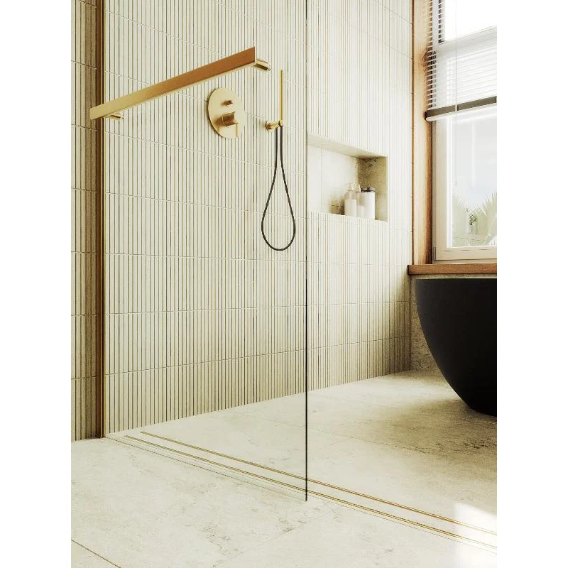 Душевая перегородка Maybah Glass MGD-726-3ш 790x1950 в широком профиле Золото стекло прозрачное