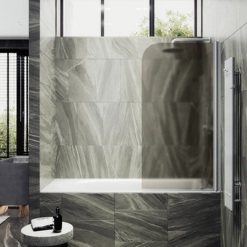 Шторка на ванну Maybah Glass MGV-602-1 400x1400 поворотная на монопетле Белый стекло бронзовое матовое