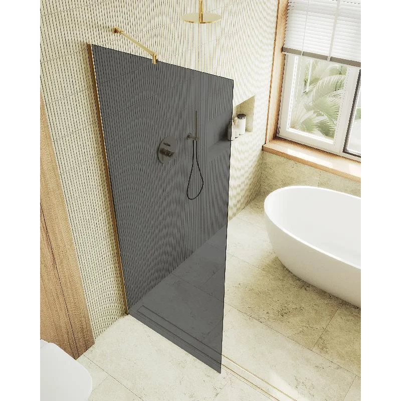 Душевая перегородка Maybah Glass MGD-698-3ш 790x1950 в широком профиле Золото стекло графитовое