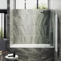 Шторка на ванну Maybah Glass MGV-59-1ш 600x1400 в широком профиле Белый стекло прозрачное