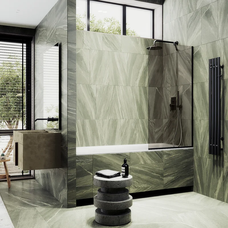 Шторка на ванну Maybah Glass MGV-67-6у 500x1400 в узком профиле Черный стекло бронзовое