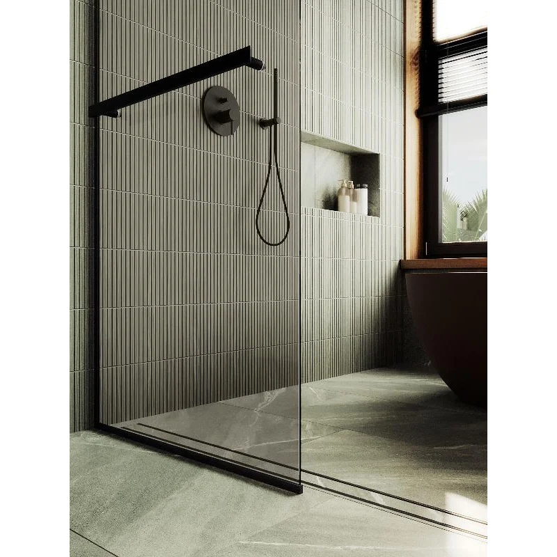 Душевая перегородка Maybah Glass MGD-727-6у 790x1950 в узком профиле Черный стекло бронзовое