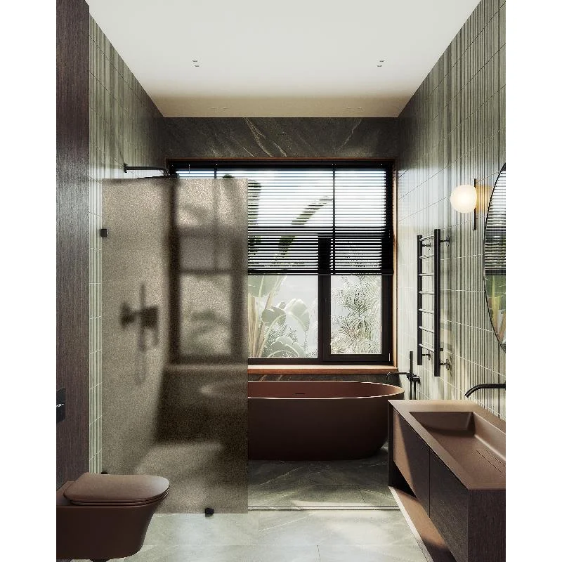 Душевая перегородка MaybahGlass MGD-265-6 79x195, стекло бронза матовая 8 мм, профиль черный