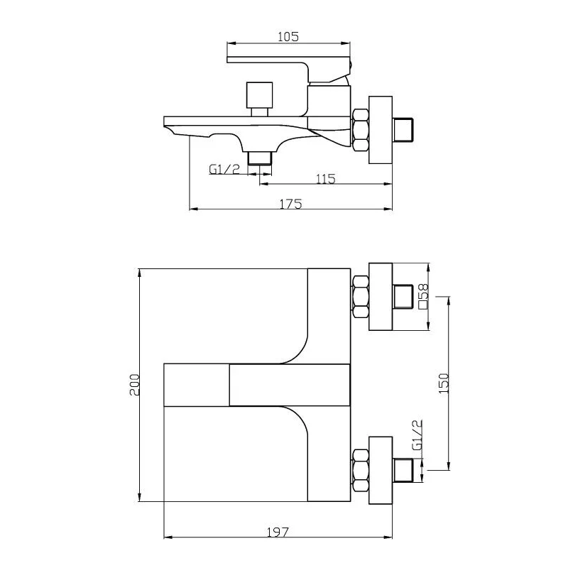 Orange Lutz M04-100cr смеситель для ванны/душа однорычажный, хром