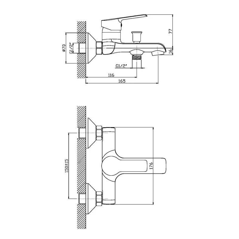 Orange Prim M42-100cr смеситель для ванны/душа однорычажный с душевым набором, хром