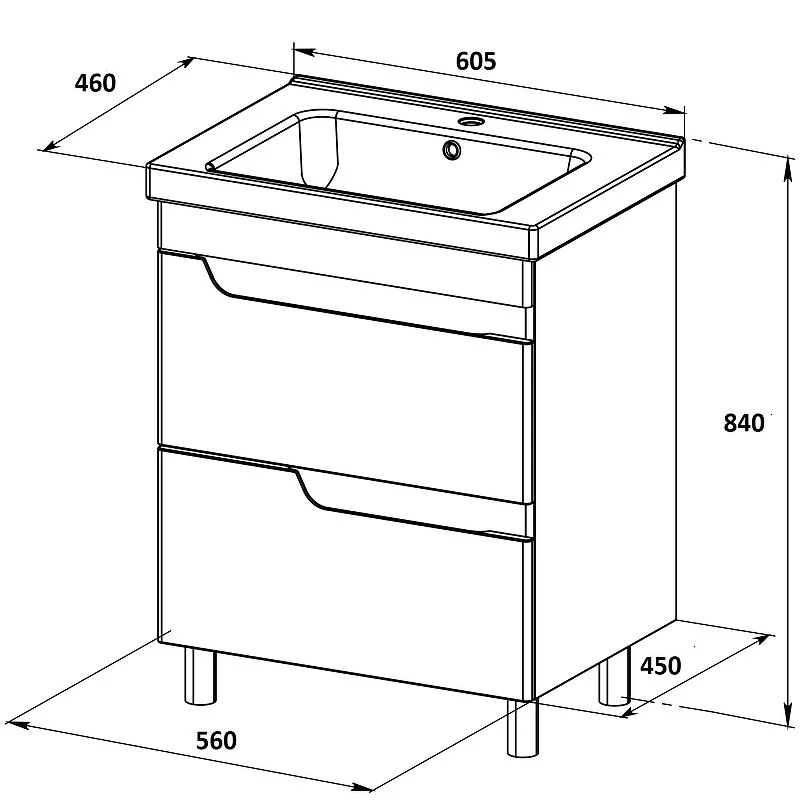 Тумба с раковиной Orange TOPLINE-Milano TM60-02 напольная, белый глянец
