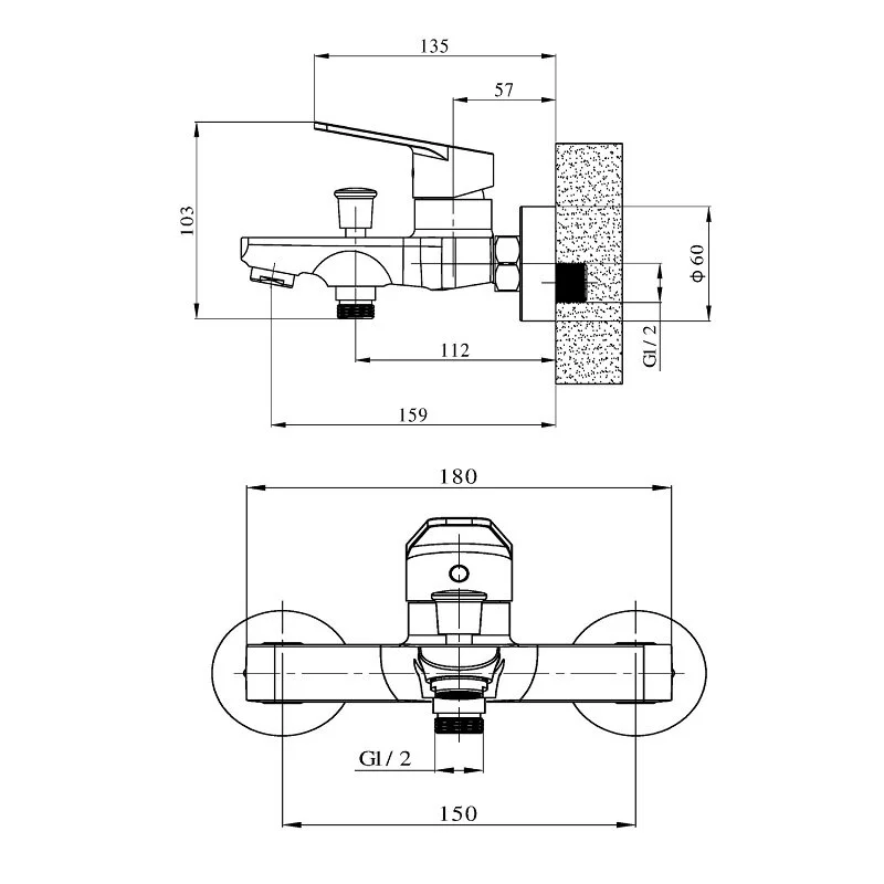 Orange Felix M14-100cr смеситель для ванны/душа однорычажный, хром