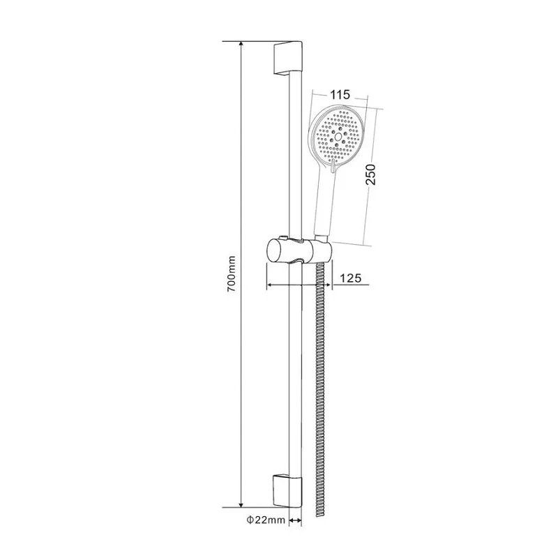 Orange O-Shower OS813b Душевой гарнитур, штанга 700 мм, лейка 3 режима, шланг 1,5 м, черный