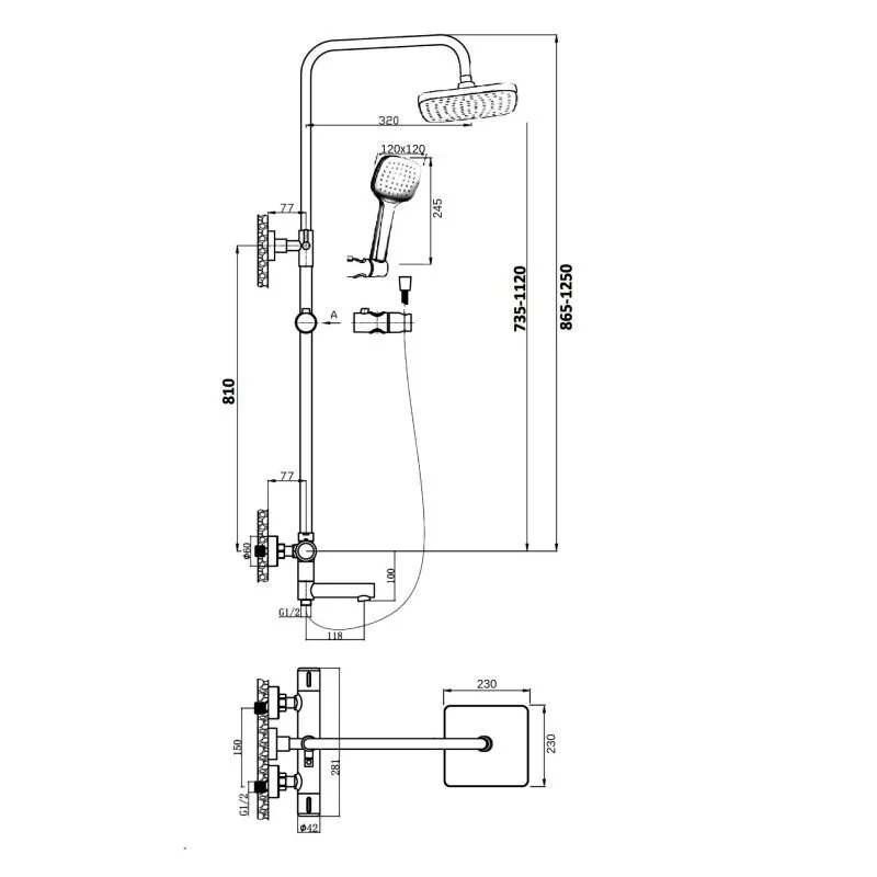 Душевая система Orange Thermo T02S4-911cr термостат с изливом, хром