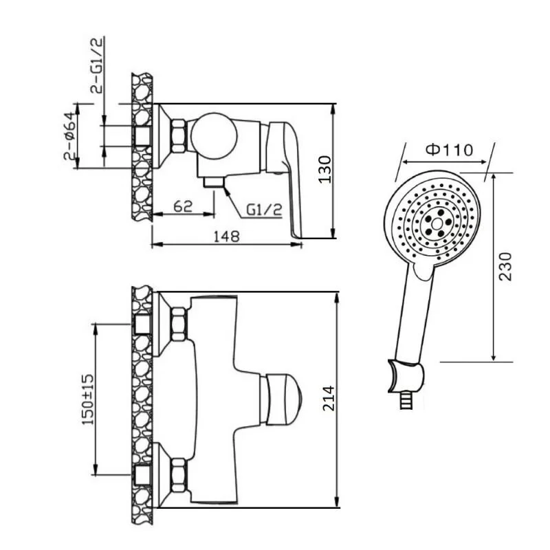 Orange Tony M54-320ni смеситель для душа однорычажный с душевым набором, никель