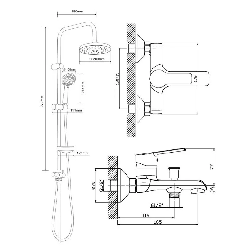 Orange Prim M42-913cr Душевая система с однорычажным смесителем для ванны/душа, хром