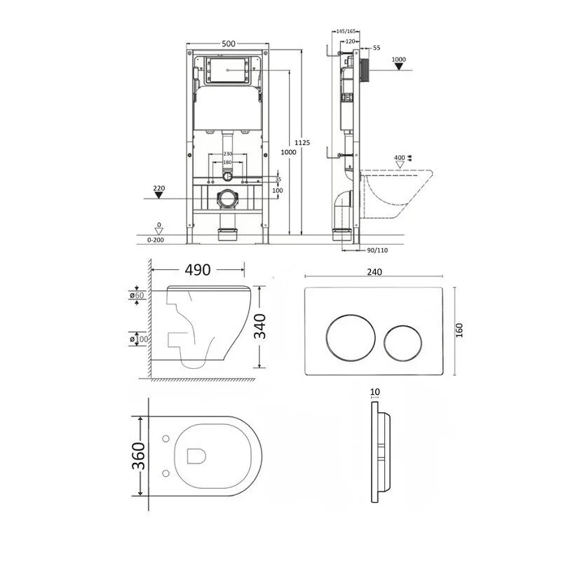 Orange CI07-100W+APB188 Унитаз подвесной безободковый белый с инсталляцией, микролифт, кнопка смыва белая
