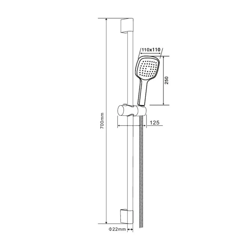 Orange O-Shower OS804cr Душевой гарнитур, штанга 700 мм, лейка 1 режим, шланг 1,5 м, хром