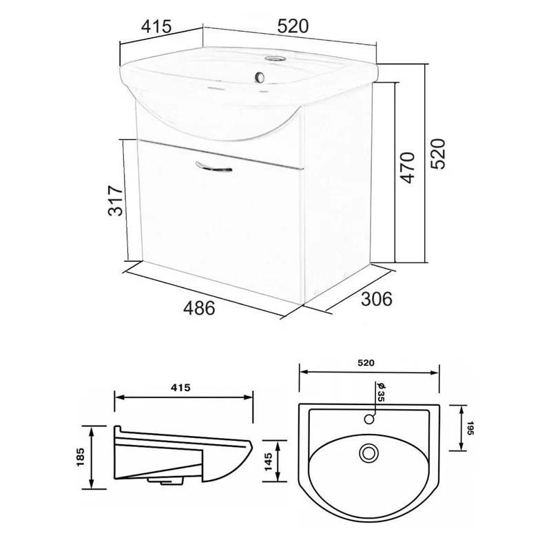 Orange Лайт LRA-50TUW+RA подвесная тумба с раковиной, белый глянец