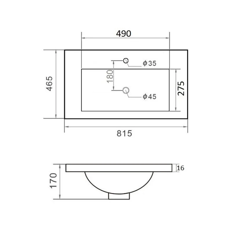 Orange B03-800B Раковина встраиваемая санфарфор, черная