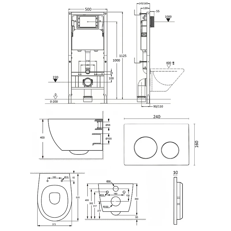 Orange CI07-100W+APB144 Унитаз подвесной безободковый белый с инсталляцией, микролифт, кнопка смыва черная