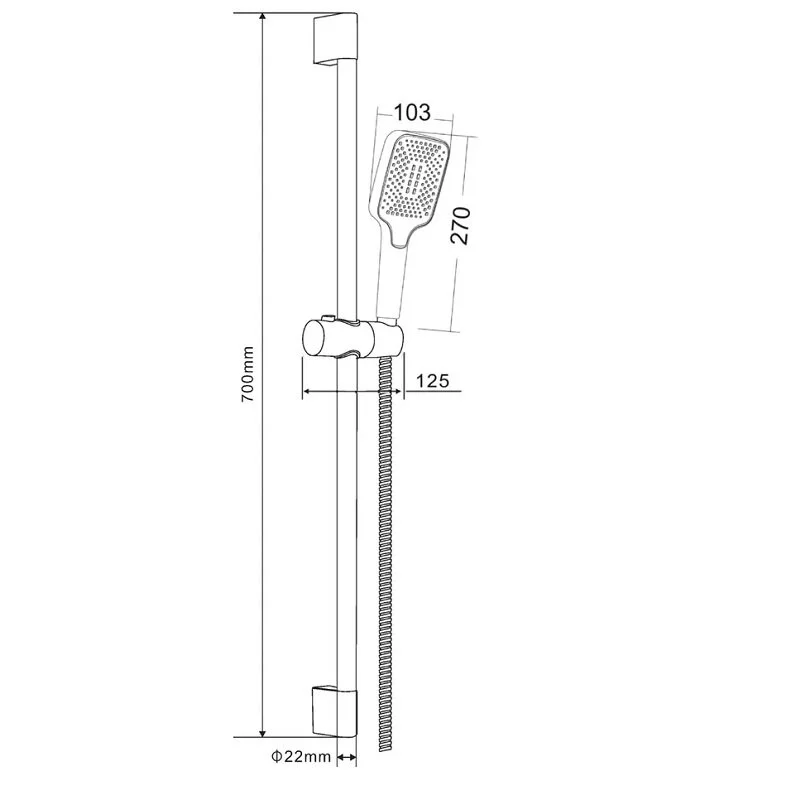 Orange OS142b Душевой гарнитур, штанга 700 мм, лейка 1 режим, шланг 1,5 м, черный
