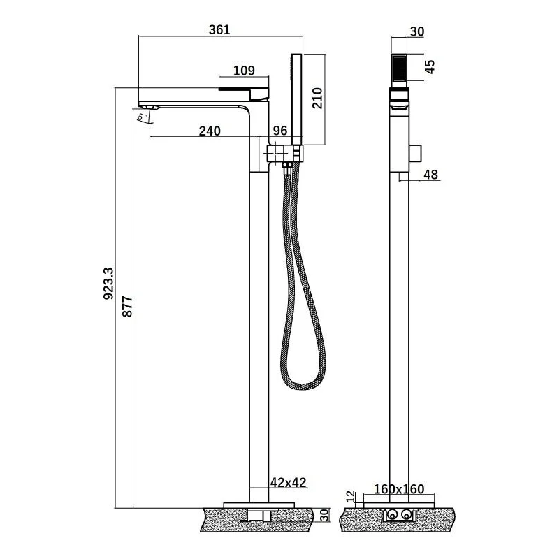 Orange Lutz M04-336cr смеситель для ванны однорычажный напольный с душевым набором, хром