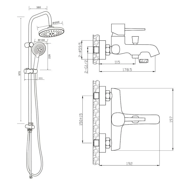 Orange Karl M05-932b душевая система смеситель с изливом, черный