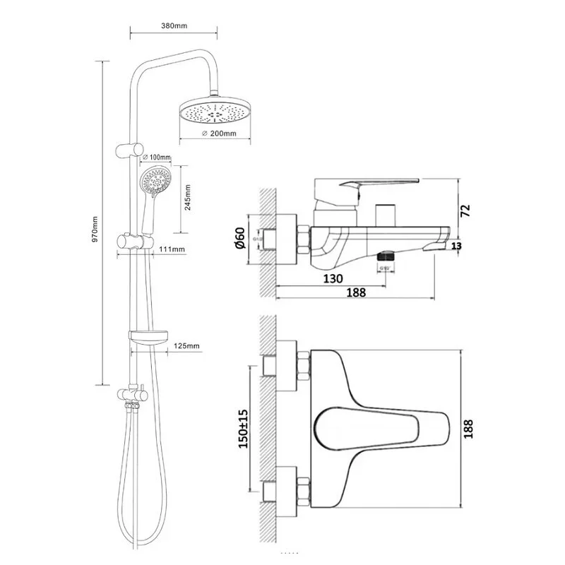 Orange Otto M22-933cr Душевая система с однорычажным смесителем для ванны/душа, хром
