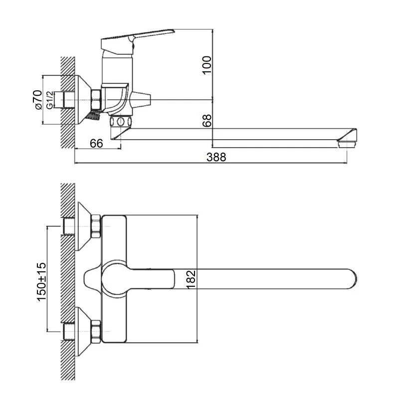 Orange Prim M42-211cr смеситель для ванны однорычажный универсальный с душевым набором, хром