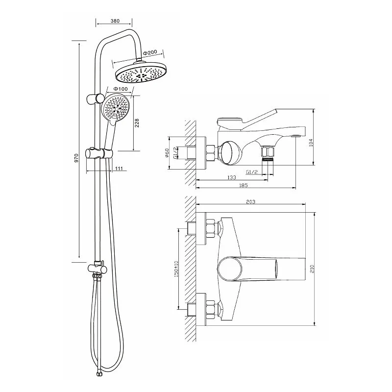 Orange ORGANIC M27-932cr Душевая система со смесителем для ванны/душа, хром