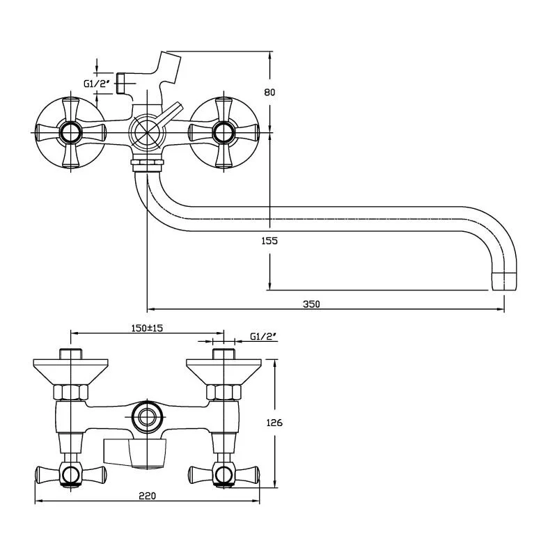 Orange Classic M71-221cr смеситель для ванны двухвентильный универсальный с душевым набором, хром