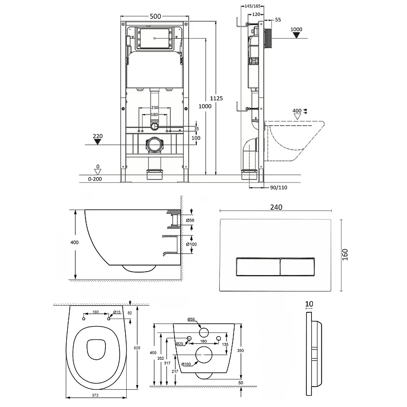 Orange CI07-100W+APB200 Унитаз подвесной безободковый белый с инсталляцией, микролифт, кнопка смыва хром
