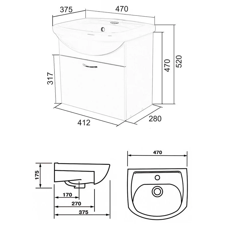 Orange Лайт LRA-45TUW+RA подвесная тумба c раковиной, белый глянец 