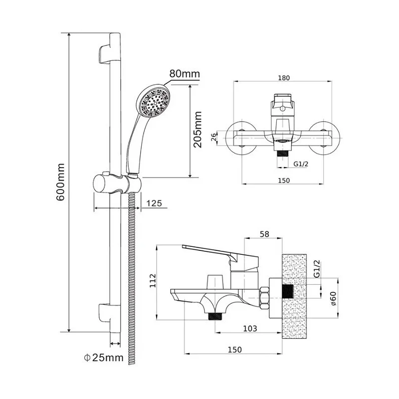 Orange Flat M12-611cr Смеситель для ванны с душ.гарнитуром, хром