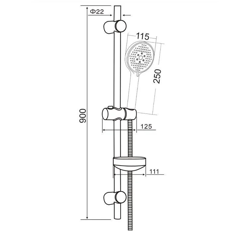 Orange OS133cr Душевой гарнитур, штанга 900 мм, лейка 3 режима, шланг 1,5 м, хром