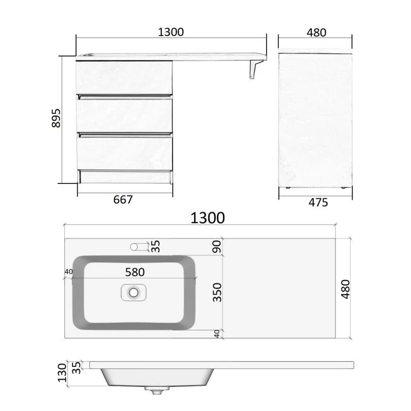 Orange Sistema STD-120TUW+RAL Тумба напольная с левой раковиной 120 см под стиральную машину, белый