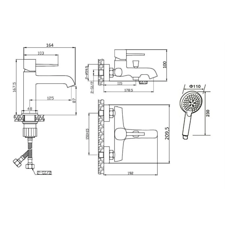 Набор смесителей с душ.набором Orange Karl M05-311b черный