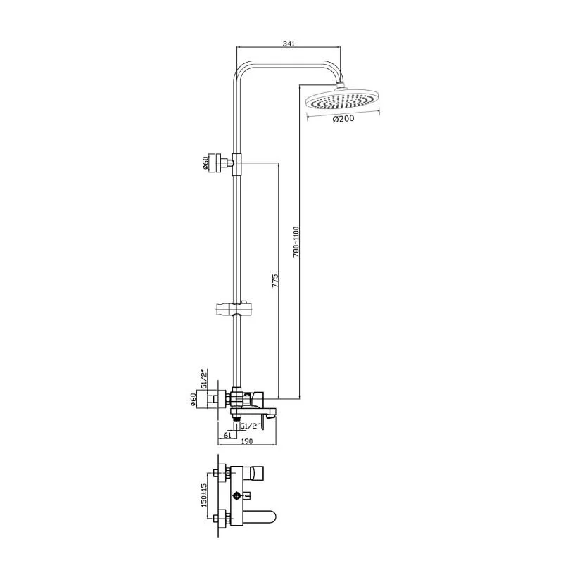 Душевая система Orange Otto M22-911cr смеситель с изливом, хром