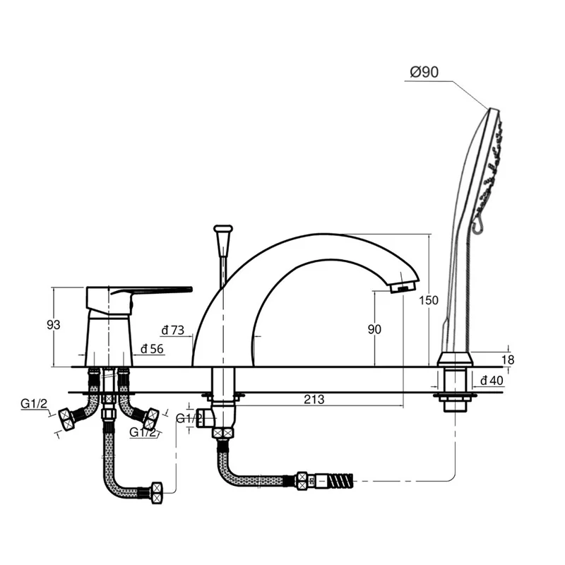 Orange Otto M22-333cr смеситель на борт ванны однорычажный с душевым набором, хром