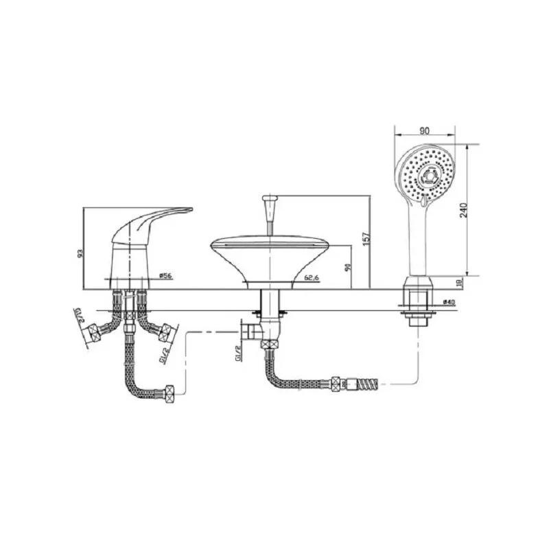 Orange Iris M41-333b смеситель на борт ванны однорычажный с душевым набором, черный