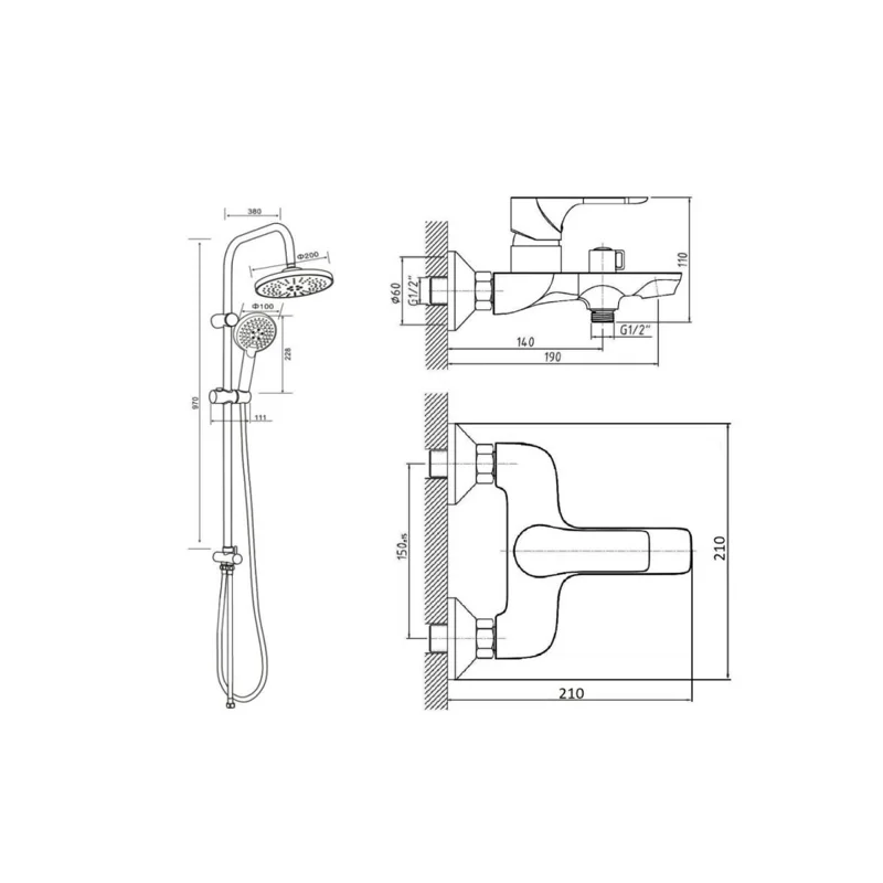 Orange Aristo M19-932b душевая система смеситель с изливом, черный